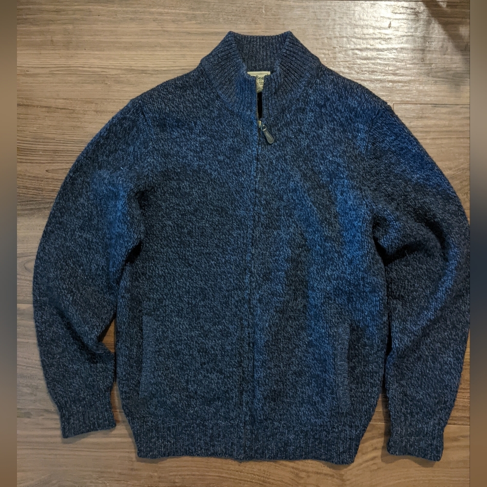 L.L. Bean - 100% Lambswool Ragg Wool Zip-Front Cardigan Sweater | Navy | Small